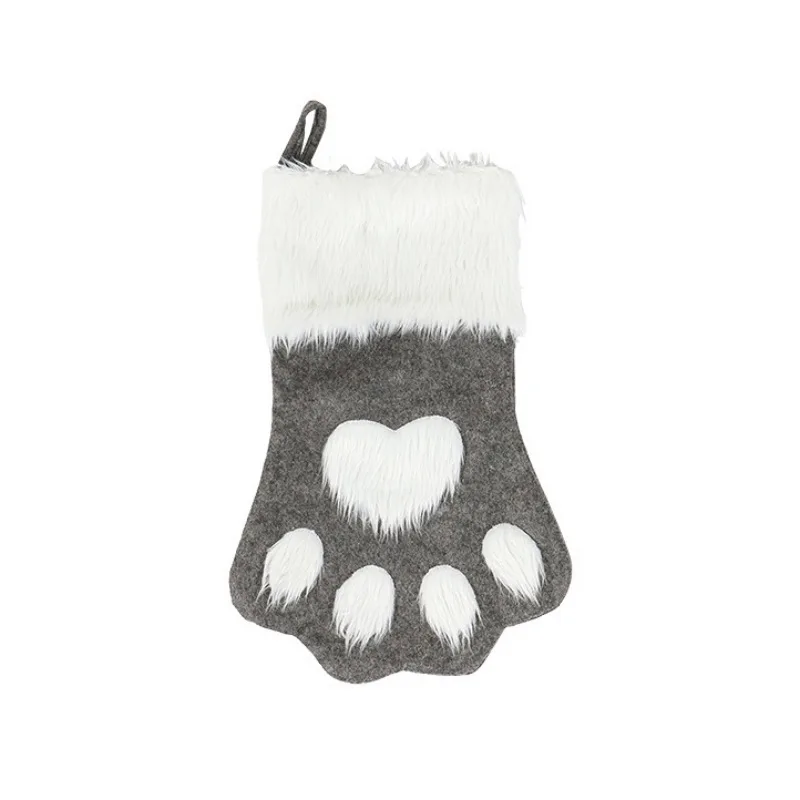 

Long Plush Pet Paw Pattern Christmas Stockings Gift Holder Bag Hanging Holiday Home Decorations