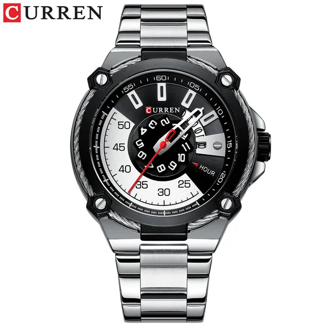 silver black Новые дизайнерские часы CURREN, мужские кварцевые часы, мужские Модные наручные часы из нержавеющей стали с автоматической датой, повседневные часы 8345 - Цвет: silver black