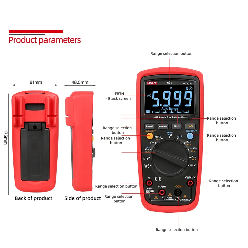 True RMS цифровой мультиметр, LPF(фильтр низких частот)/LoZ(Вход низкого сопротивления) функция/температурный тест EBTN дисплей UNI-T UT139S