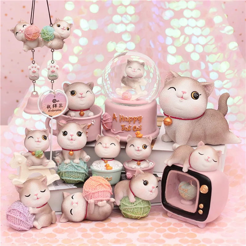 

Cute Cat Figurine Series Ornaments Handmade craft Bookcase Decoration Birthday Present Holiday Surprises Children room Decor