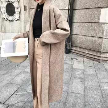 

Winter Long Knee Length Knit Cardigan Solid Turn-Down Collar Loose Sweater Coat Plus Size Cardigan Coat