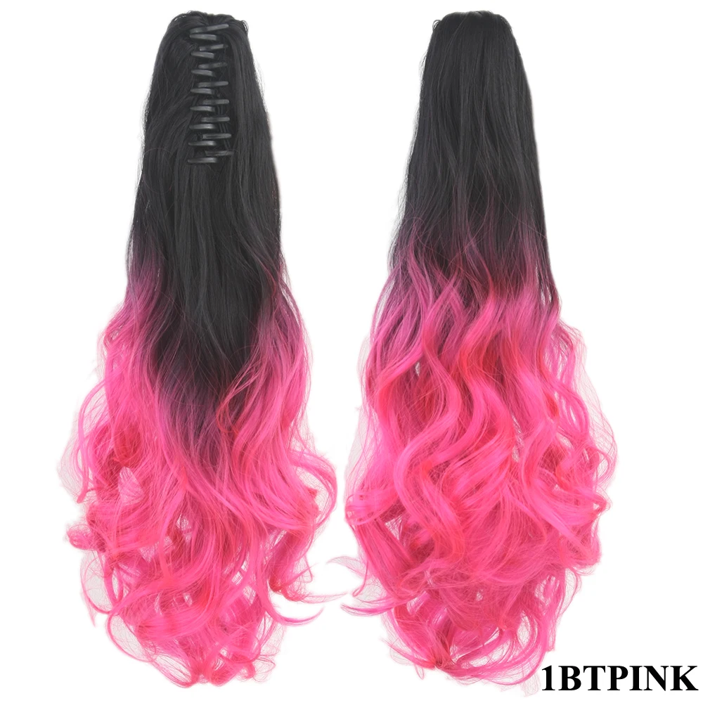 Curly 1BTPINK Soowee прямые длинные накладные волосы на заколках, блонд, черный, маленький конский хвост, высокотемпературное волокно, синтетические волосы на заколках, конские хвосты - Цвет: Curly 1BTPINK