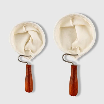 

Reusable Flannel Fabric Coffee Filter For Drip Coffee Maker, Handmade Cloth Coffee Strainer, Wood Handle With Metal Ring