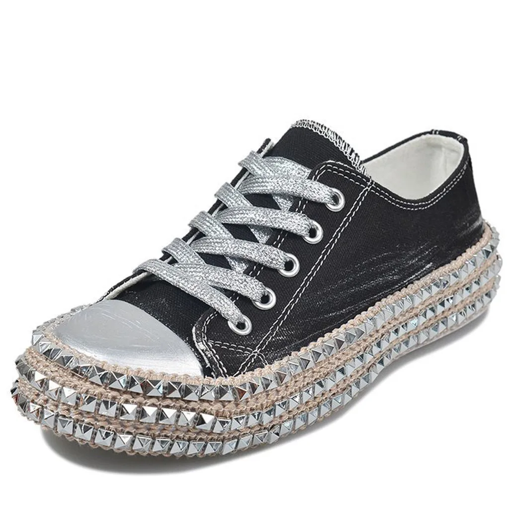 Женские модные классические леопардовые туфли со стразами; парусиновые туфли на шнуровке для диких танцев; обувь на толстой платформе; buty damskie; Размеры 35-43 - Цвет: Черный