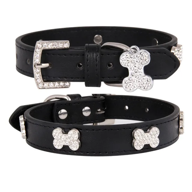Cats Dogs Collar Leather Adjustable Decoration Bling Dog Bone Pendant Necklace Pet Collar with Rhinestones Pet Accessories Stuff Cats Dogs Collar Leather Adjustable Decoration Bling Dog Bone Pendant Necklace Pet Collar with Rhinestones Pet Accessories Stuff