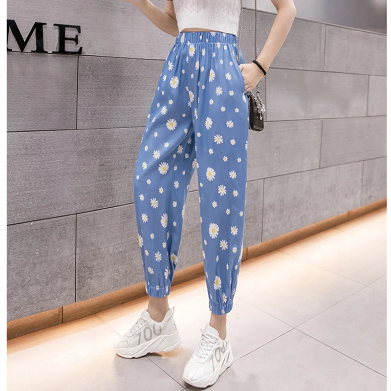 

Pants Women Summer 2020 Desigual Daisy Print Joggers Harem Pants High Waist Korean Fashion Sweatpants Ankle Length Loose Casual