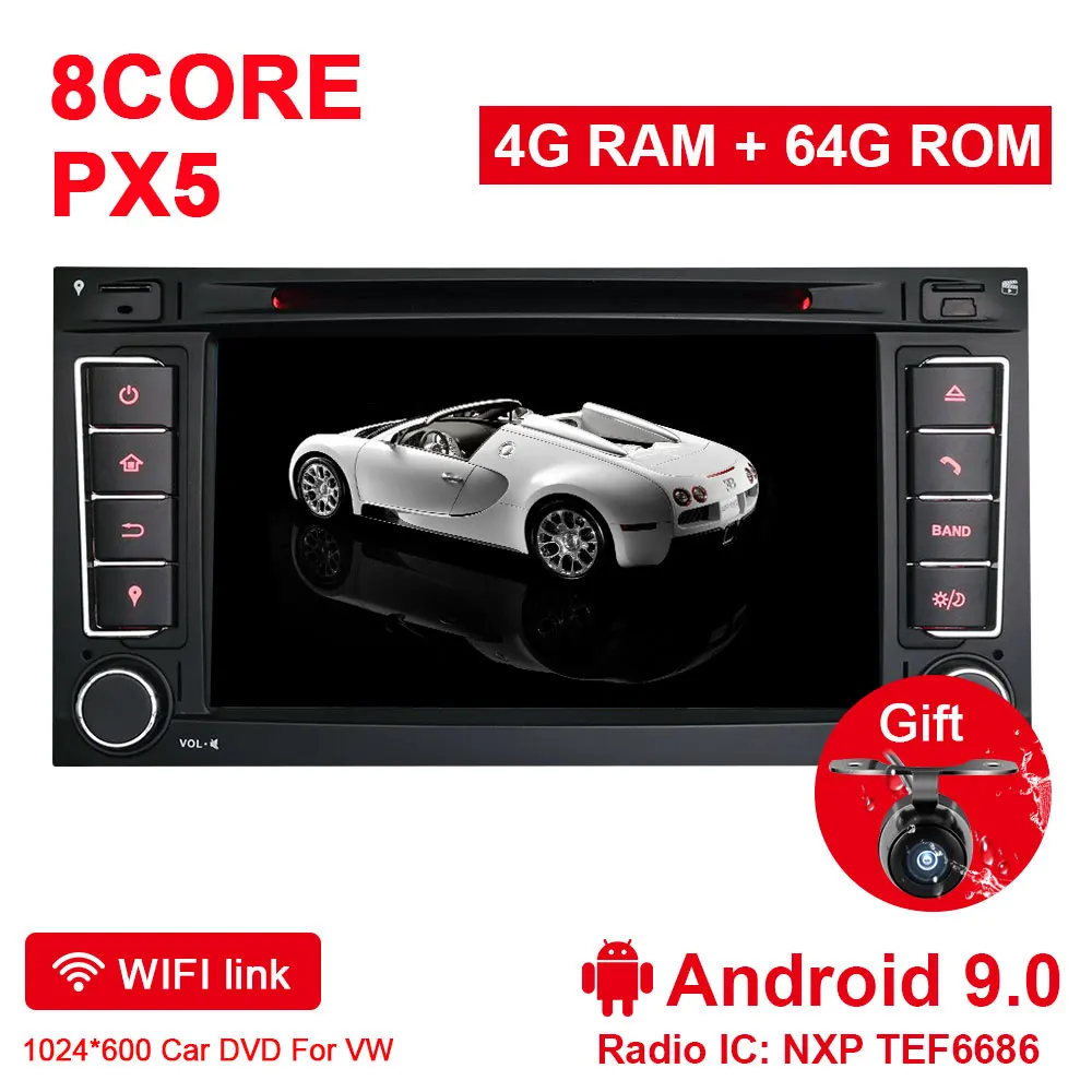 PX5 4G RAM 64G ROM Eunavi 2 Din Android 9 автомобильный dvd-плеер gps Navi для VW/Volkswagen/Touareg/Transporter T5 с Canbus Wifi стерео радио FM DSP RDS - Цвет: PX5 4G RAM 64G ROM