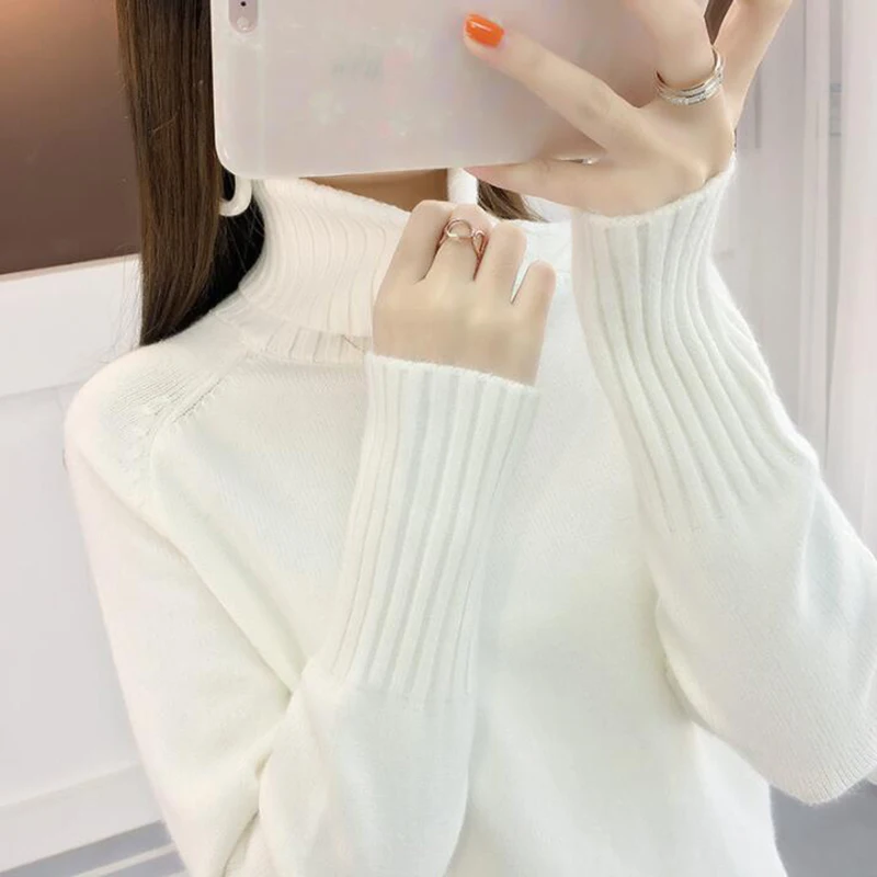 

Turtleneck Women Sweater 2019 Autumn Winter Loose Warm Knitted Sweater Pullovers Long sleeve bottoming Sweaters Basic Jumper