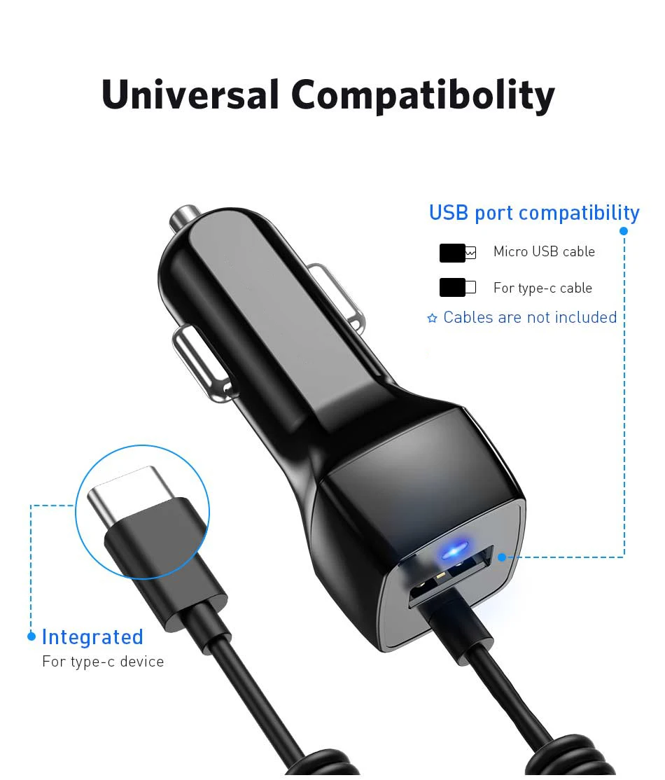 mobile phone chargers USLION USB Car Phone Charger For Samsung S10 S9 Plus Car-charger Micro USB Type C Cable Fast Quick Charge For Xiaomi Huawei SONY 65w charger