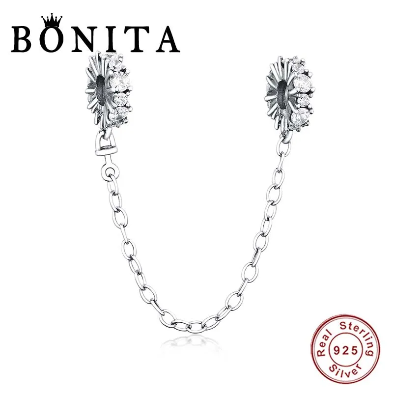 Authentic 925 Sterling Silver Clear Sparkle Safety Chain Charm Fit Original Pan Charms Bracelet DIY Jewelry | Украшения и