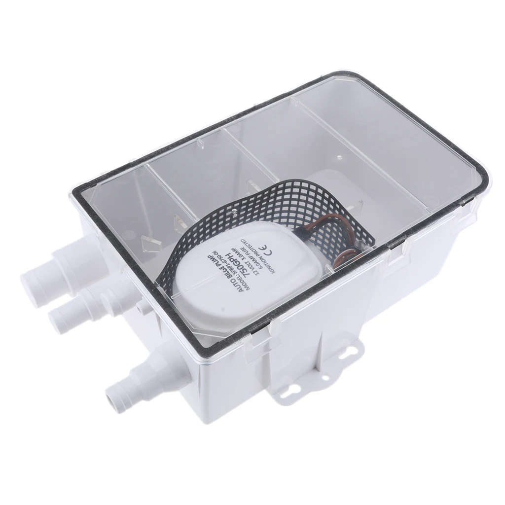 Shower Drain Box Model 600 GPH Pump 12V DC Marine Boat Multi-Port Inlet