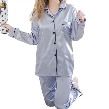 

Women Silk Pajama Sets Satin Pyjama Sleepwear Long Sleeve Large Size Fashion Pajamas for girl Nightwear Suit Home New 2020