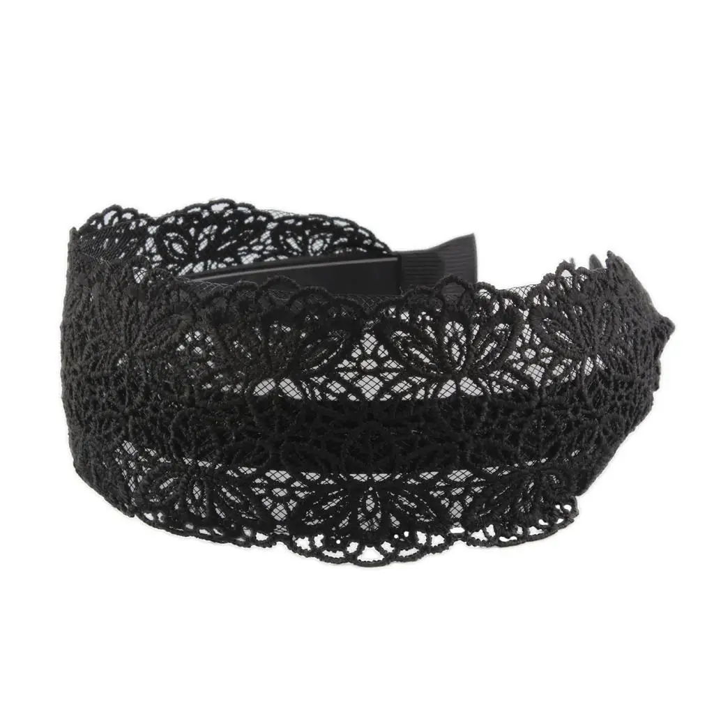 Women's Gothic Black Lace Headband Flower Hair Hoop Hairband Vintage Elastic
