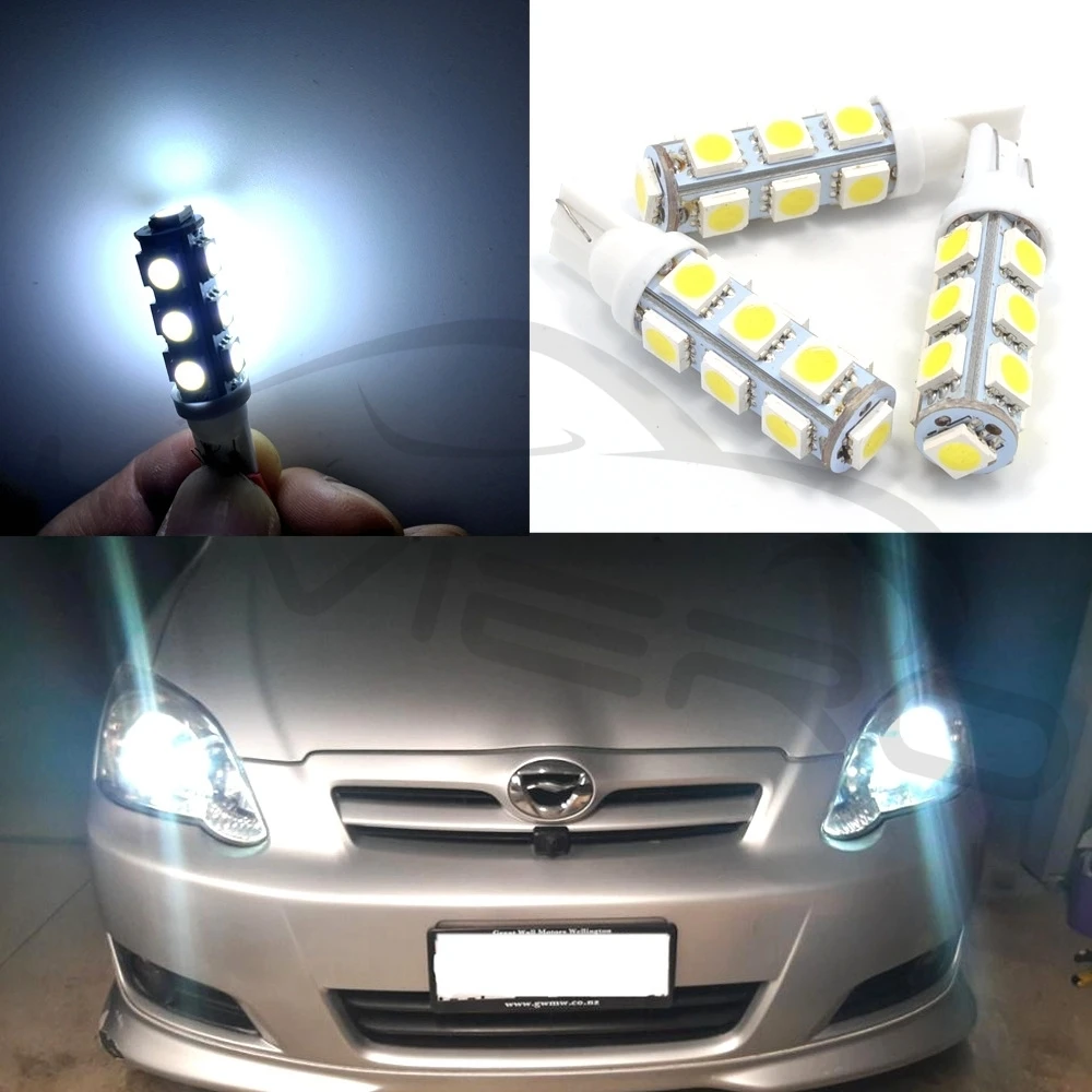 Hviero10Pcs White T10 13 SMD 5050 13LED 13Smd 194 168 192 Auto Car Side Marker Light Bulb 194 168 W5W LED Wedge Lamp DC 12V
