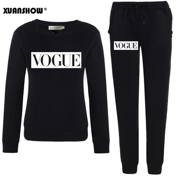 

XUANSHOW Outfits 2020 Autumn Winter Women's Suit VOGUE Letter 0-Neck Fleece Keep Warm Clothes Sweatshirt + Long Pant 2 Piece Set