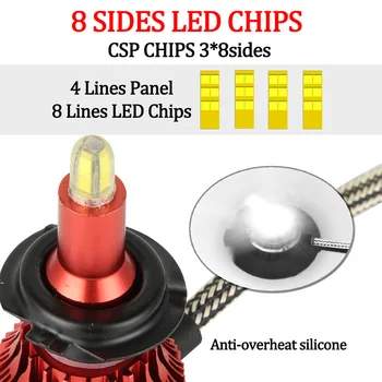 

1 Pair 8 Sides H7 200W 30000LM LED Headlight Bulbs Conversion Kits High Low Beam