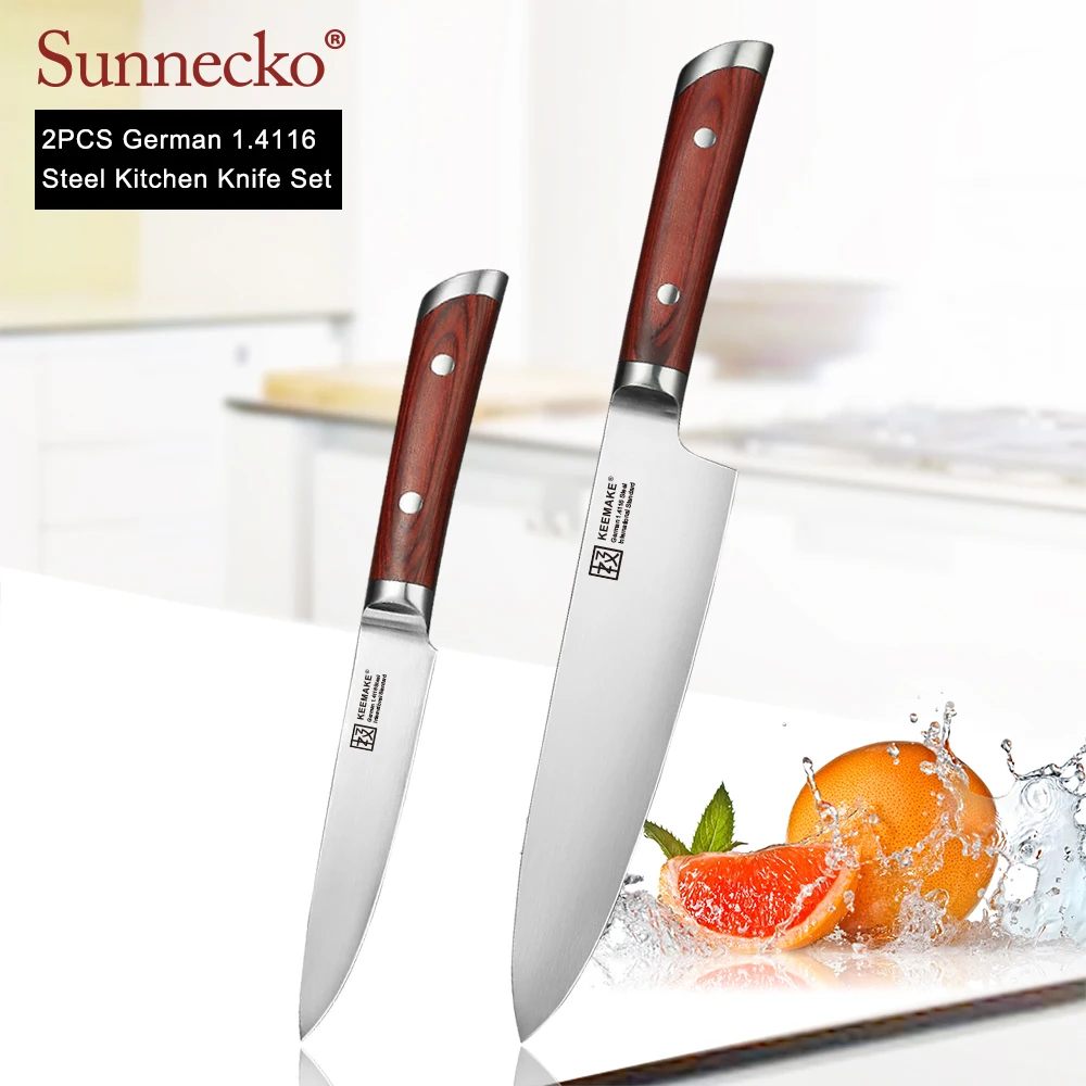 SUNNECKO 2 шт. набор кухонных ножей 8 "шеф-повар 5" Универсальный нож немецкий 1,4116 стальной цвет деревянная ручка острый Мясо Фрукты Вырезать