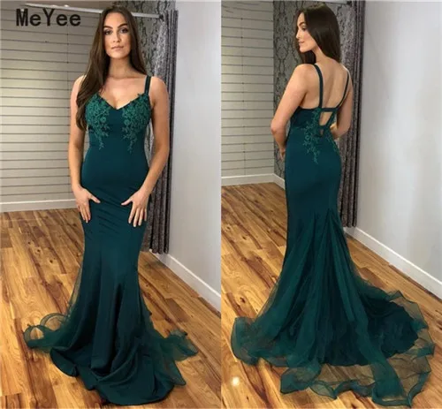 

Dark Green Mermaid Evening Dresses 2020 V Neck Backless Special Occasion Gowns Prom Party Dress vestido de noche Custom