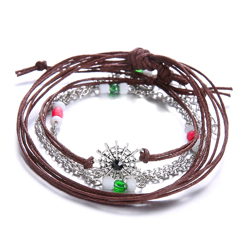 3 шт./компл. винтажный женский браслет с бусинами Геометрическая цепочка кожаный