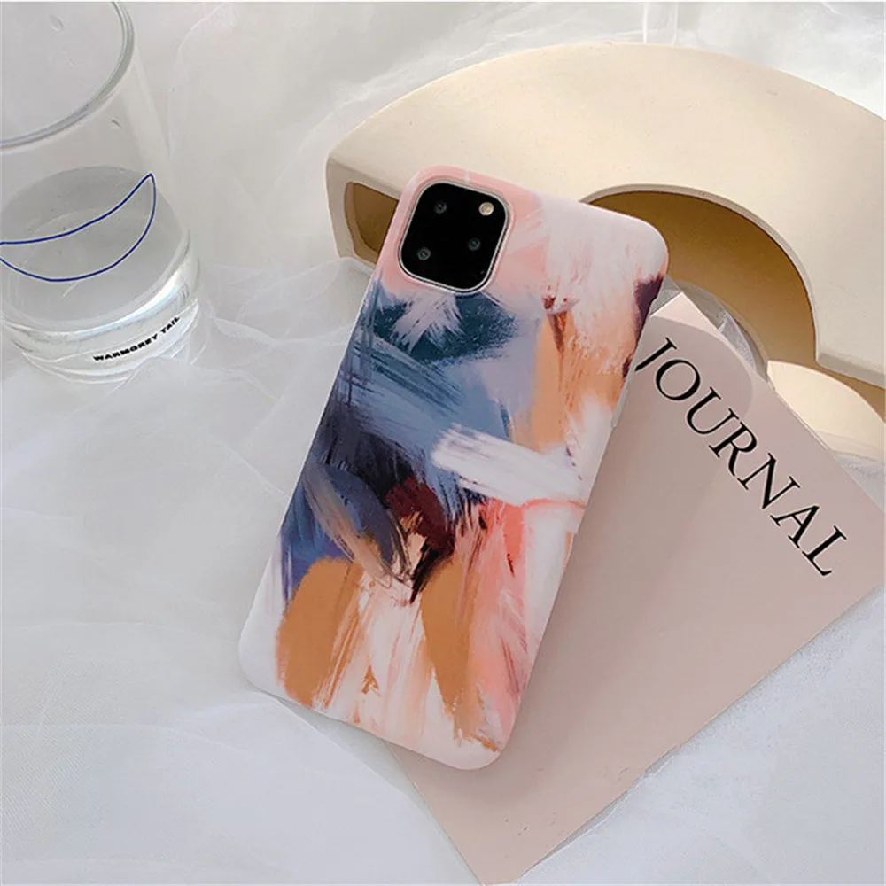 Painted QUZONG окрашенные цветы листья IMD мрамор чехол для телефона для iPhone 11 Pro Max 11Pro 11 10 X XR XS Max 7 8 6 6S Plus Мягкий силиконовый чехол - Цвет: Painted