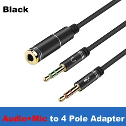 Compact 3.5mm Stereo Audio & Microphone Splitter Adapter Cable - 30CM (4 Pole Combo - BK)