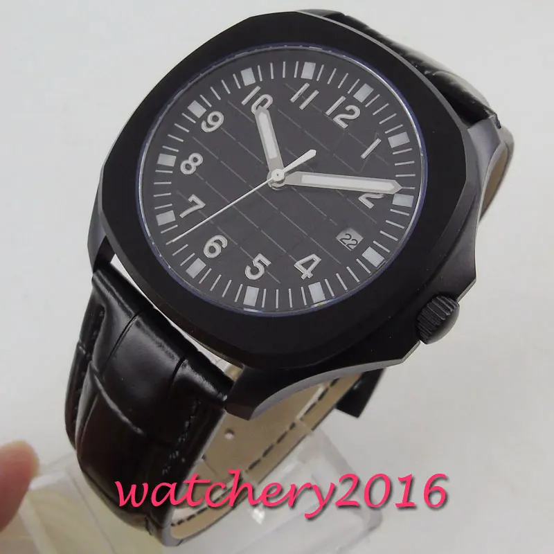

40mm Sterile Black Dial Luminous Maker Sapphire Glass Date PVD Case Automatic Movement Men's Watch