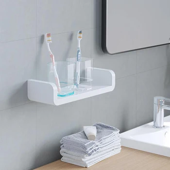 

Waterproof Bathroom Shelf Kitchen Plastic Wall-Mounted Storage Rack Bathroom Shelf Vanity Mirror Front Storage Rack
