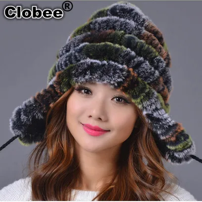 Верхняя одежда зимние толстые меховые вязаные шапки из меха кролика Рекс офисные