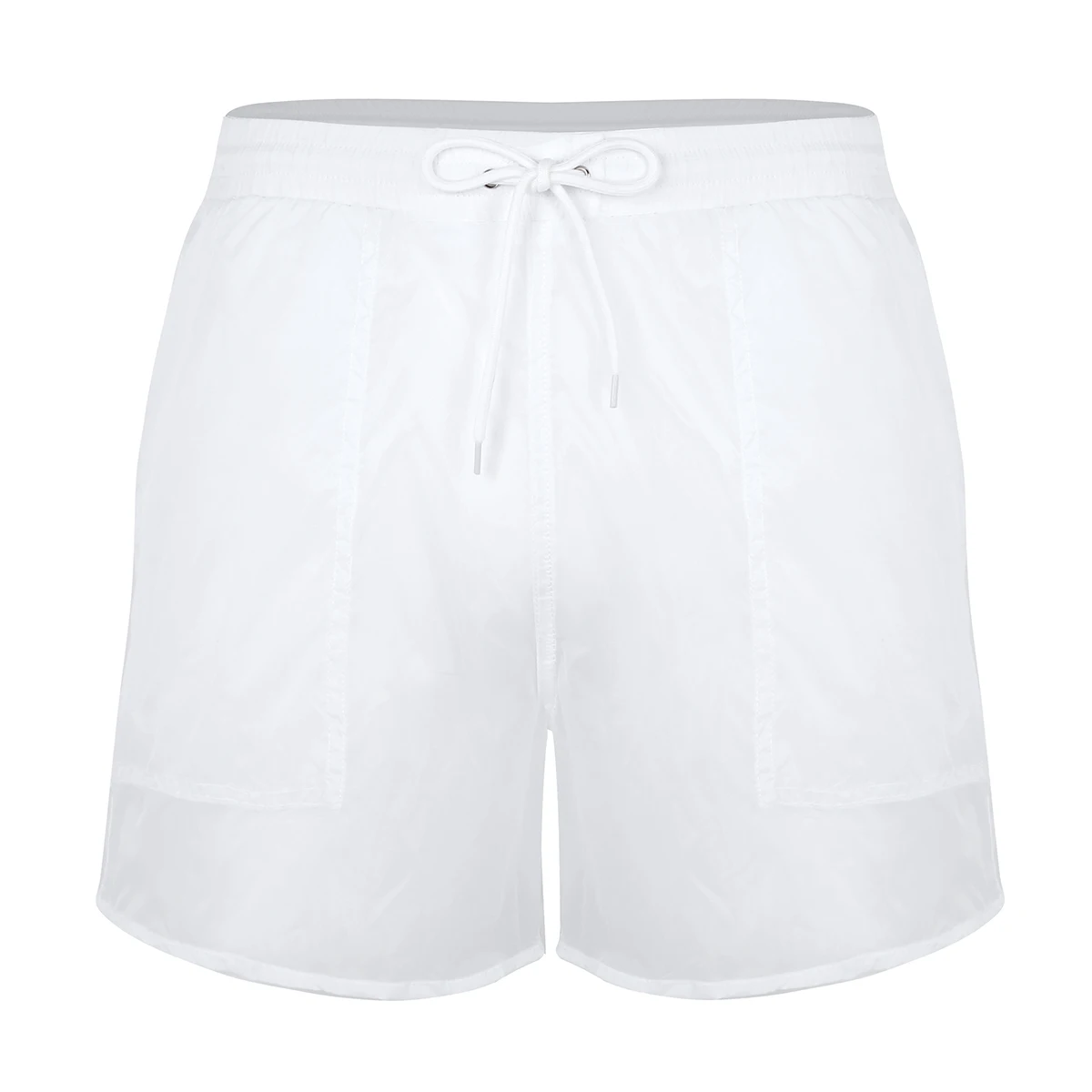Adult Mens See-Through Shorts Elastic Waist Pure Color Drawstring Quick Dry Beach Shorts Swim Trunks with Bulit-in Mesh Briefs 6