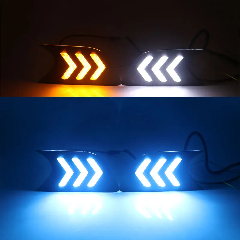 3 color Комплект из 2 предметов на каждый день, 3 цвета светодиодный фары дневного света для Chevrolet Malibu Mustang 12-15 с желтым сигналом поворота лампа Функция автомобильные DRL Противотуманные лампы - Цвет: 3 color