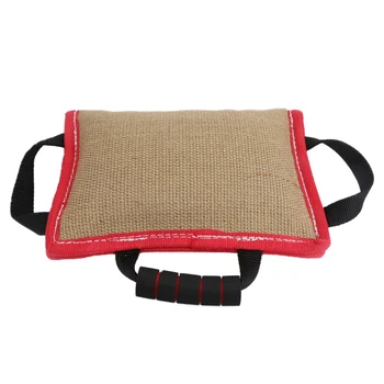 

Durable Square Pet Bite Pillow Safe Linen Dogs Biting Pad With 3 Handles Pet Interactive Tug Toy Chew Toy For Medium Large Dogs