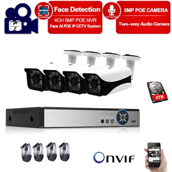 

Home Cctv Camera Security Kit 4ch Outdoor Waterproof Two Way Audio Video Surveillance Ip Cameras 5mp Poe Camera System Ful Set