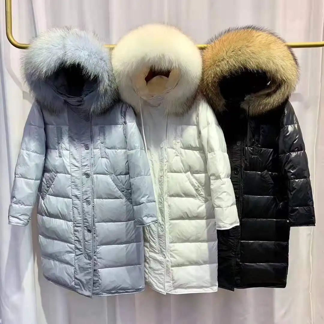 Женский пуховик, корейский стиль, модный, двусторонний,, стиль, прямой крой, длинный, толстый, с капюшоном, выше колена, зимнее пальто, модное