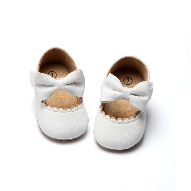 KIDSUN Baby Casual Shoes Infant Toddler Bowknot Non-slip Rubber Soft-Sole Flat PU First Walker Newborn Bow Decor Mary Janes 3