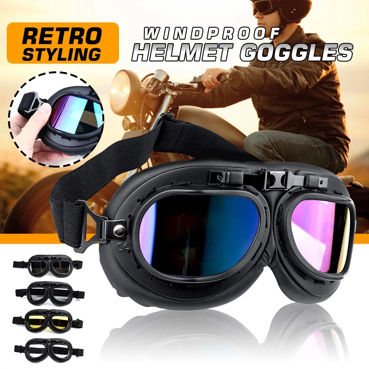 Retro Goggles Motorcycle Off-Road Goggles Windproof Goggles Anti-UV Sports Glasses 