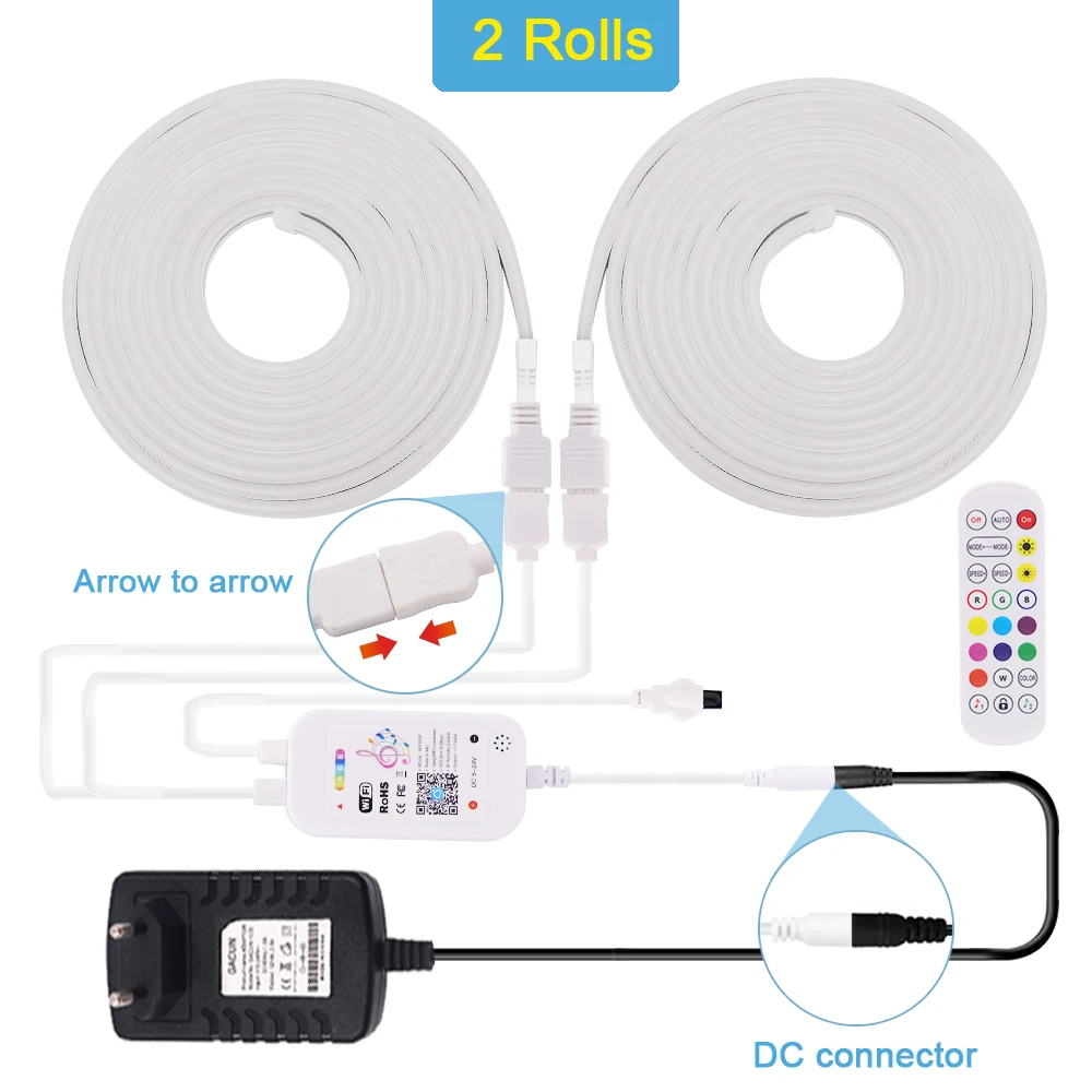 12v rgb led neon luz 6x12mm tira flexível luzes de silicone à prova dwaterproof água 3535 96led tuya wi-fi inteligente controle remoto regulável decoração