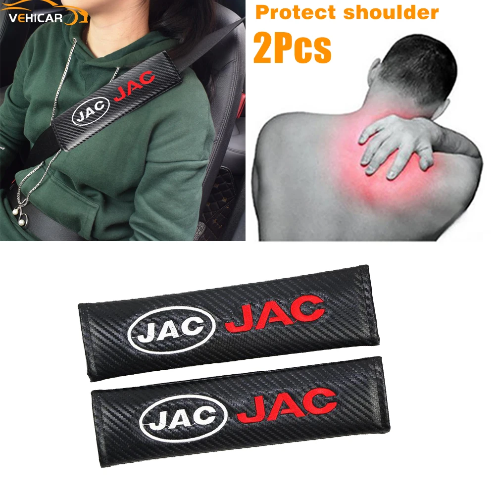 VEHICAR 2PCS Car Seat Belt Cover Safety Pad Carbon Fiber For JAC Logo Knitting Protector Shoulder Accessories | Автомобили и
