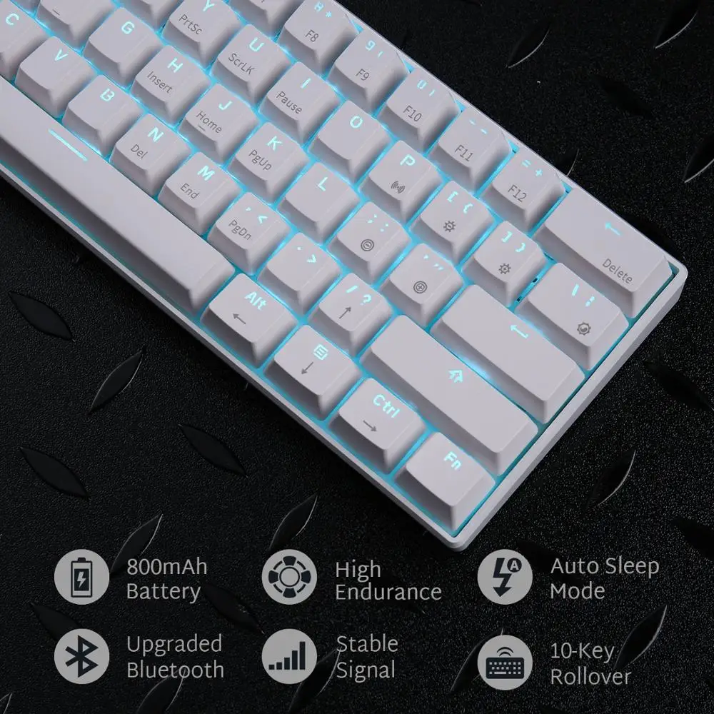 RK ROYAL KLUDGE RK61 Беспроводная Механическая игровая клавиатура 61 Ключ мультиустройство синий переключатель светодиодный аккумулятор с подсветкой