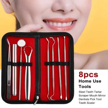 

8Pcs/Set LED Teeth Whitening Tools Stainless Steel Dental Mirror Teeth Tartar Remover Dental Scaler Oral Healthy Care Dentist