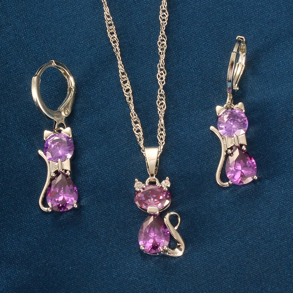Набор ювелирных изделий с изображением кота и простых фианитов Свадебный