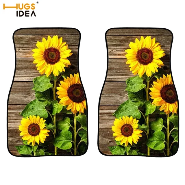 2Pcs Car Floor Mat Sunflower Print Auto Interior Decor Carpets Yellow Floral SUV Front Floor Rugs Flower Collage Antomotive Mats - Цвет: HN1192