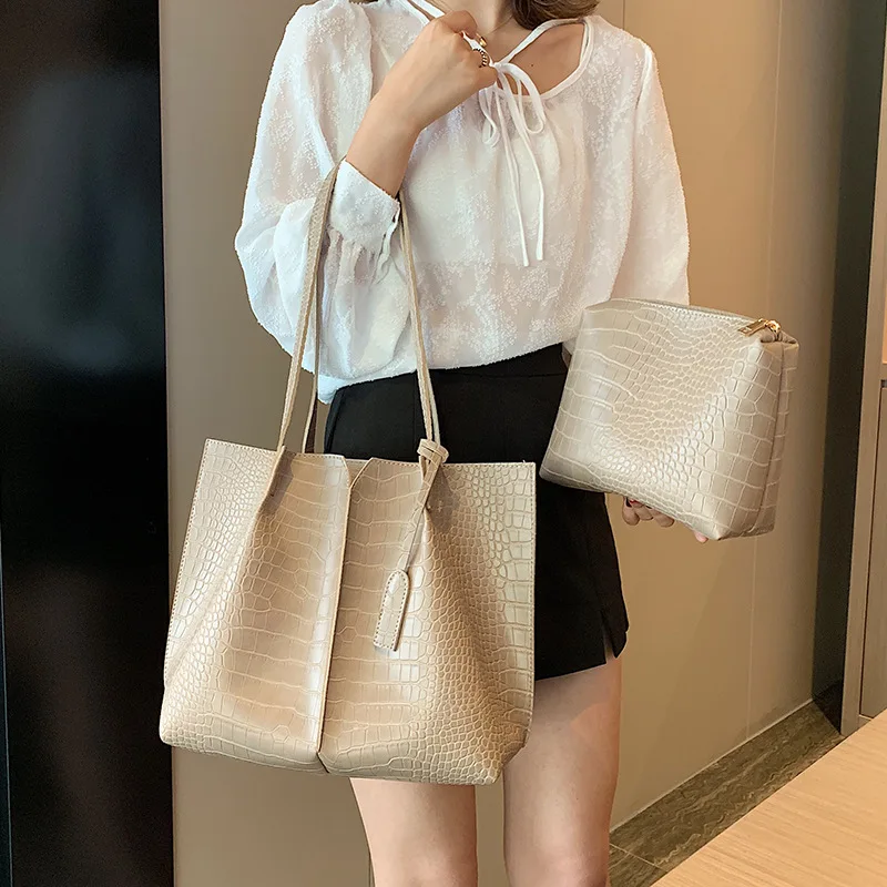 

Bag Women's 2019 New Style Hand Different Size Bags Crocodile Pattern Fashion Shoulder Bag Simple Versatile Large-Volume Tote Ba