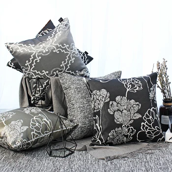 

40/45/50/60cm Simple modern black grey geometric cushion cover large jacquard throw pillowcase decorative waist pillow cover