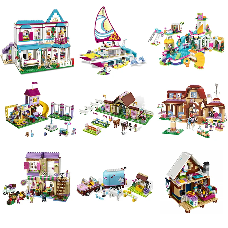 

28 Style legoings Friends Stephanie's House Building Blocks Princess Castle Girls Belle Ariel Elsa Figures Bricks Set Toys Girls