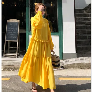 

TVVOVVIN 2019 New Women's Long Dress Loose Pluz Size Solid Color Chiffon Dress Female Temperament Fashion Women Clothing F251