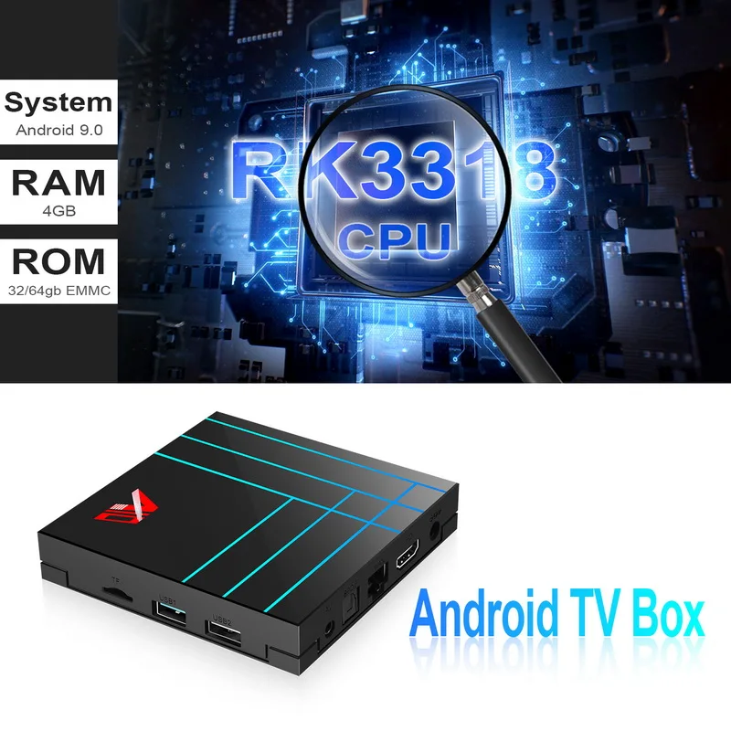 Smart Android 9,0 ТВ приставка 4 Гб 64 Гб RK3318 четырехъядерный Youtube ТВ приставка 2,4G Wifi H.265 4K HDR медиаплеер USB 3,0