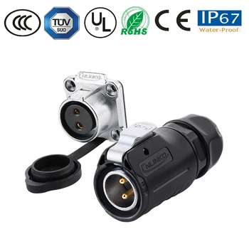 

M20 waterproof 2pin panel power connector round pastic metal female plug male socket led/car/TV/monitor powercon