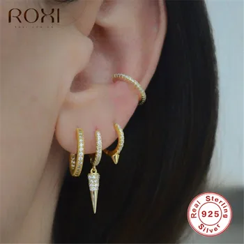 

ROXI 2019 Fashion Drop Spike Hoops Earring CZ Dainty Gold Color Small Tiny Huggie Earring Geometric Delicate Mini Punk Earrings