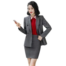 Серый коричневый клетчатый женский элегантный женский костюм с юбкой костюм платье костюмы офисная одежда Блузка юбка и жакет комплект из 2 предметов