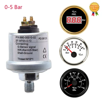 

52mm Gauge Pointer Oil Pressure Gauges 0-5Bar Oil Pressure Meters 0-75psi LCD for Marine Boat Yacht RV NPT1/8 M10X1 Sensor